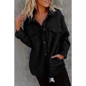NEW LOVESOFT retro quilted flap pocket button shacket in black